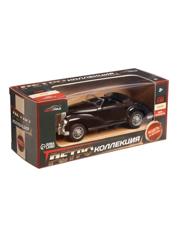 Машинка металлическая &laquo;Ретро&raquo;, 1:32, инерционная, открываются двери, цвет красный