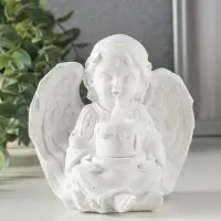 Сувенир полистоун свет "Белоснежный ангел с тортом" 11,8х8х11,5 см