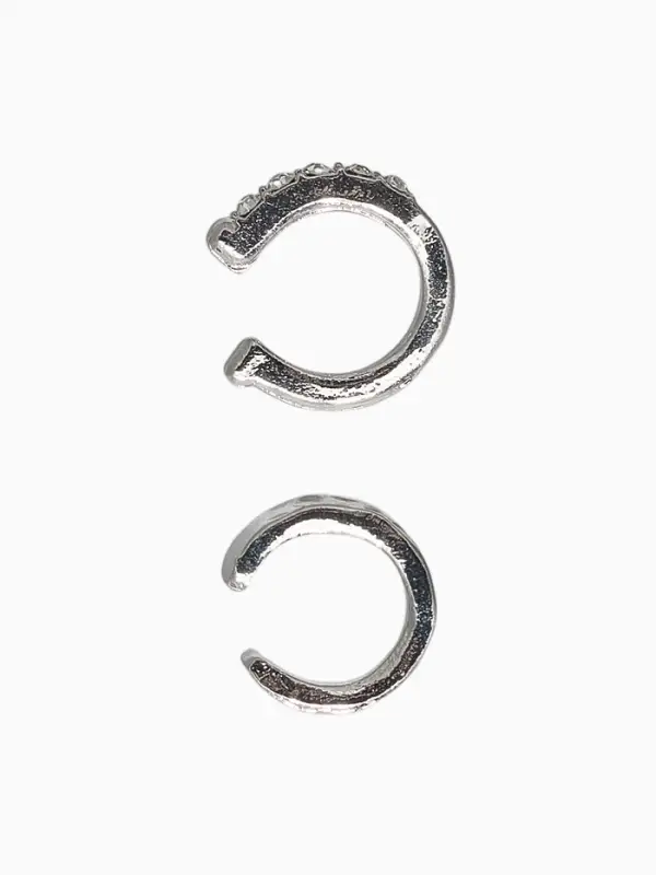 Серьги &laquo;Каффы&raquo;, набор 2 шт. мятый со стразами, белые в серебре