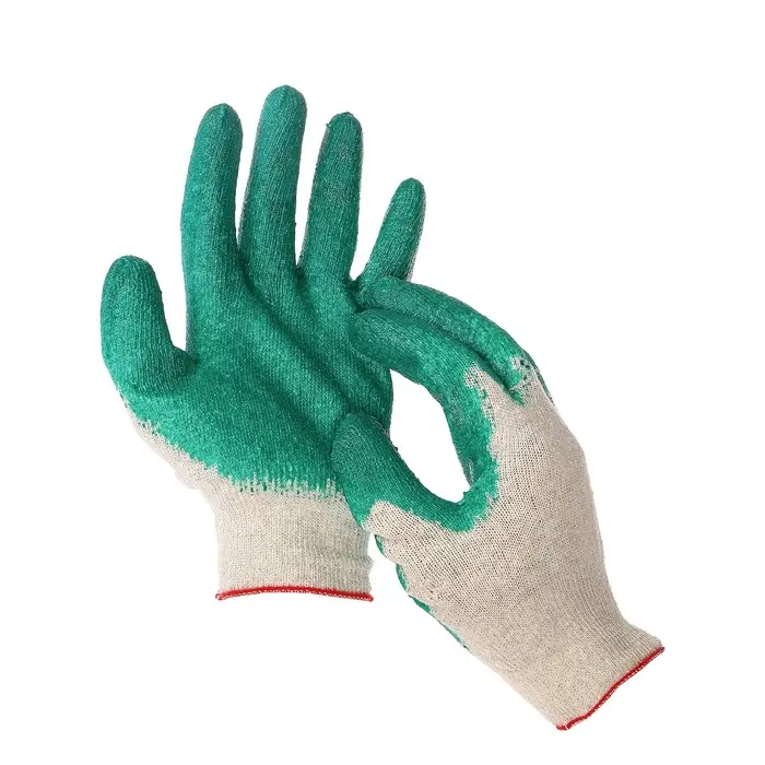 Перчатки садовые, хб, вязка 13 класс, размер 9, латексный облив, зелёные Перчатки садовые, хб, вязка 13 класс, размер 9, латексный облив, зелёные