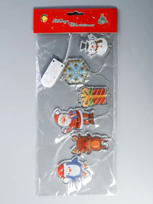 Светодиодная наклейка на окна  Светодиодная наклейка на окна "Новогодние друзья" 0.5 м, 6 LED, CR2032x2, Т/БЕЛЫЙ