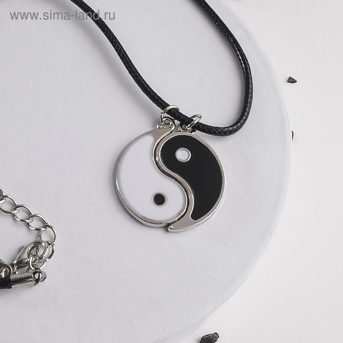 Кулон «Инь-ян», цвет чёрно-белый в серебре, на чёрном шнурке, 42 см Кулон «Инь-ян», цвет чёрно-белый в серебре, на чёрном шнурке, 42 см
