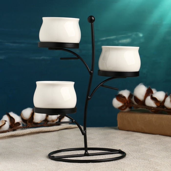 Набор горшков Набор горшков "Дерево" на подставке 3шт, белые, 24х15х21см