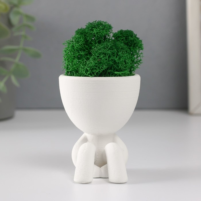 Кашпо бетонное мини Кашпо бетонное мини "Мистер Грин в ожидании" со мхом белый 5,5х7х7 см (мох зелен стабилиз)
