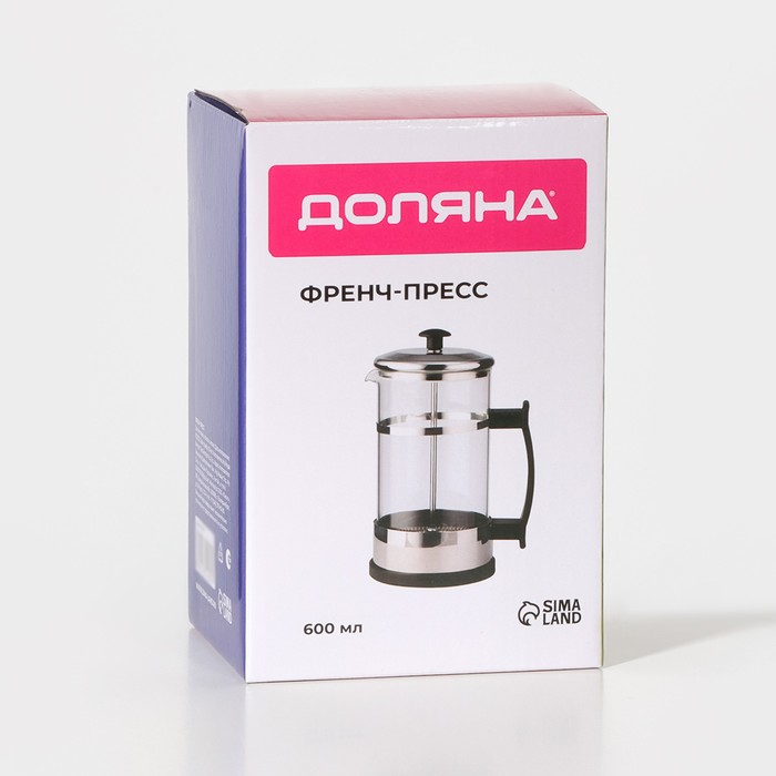 Чайник заварочный френч - пресс Доляна «Риц», 600 мл, стекло, цвет чёрный Чайник заварочный френч - пресс Доляна «Риц», 600 мл, стекло, цвет чёрный