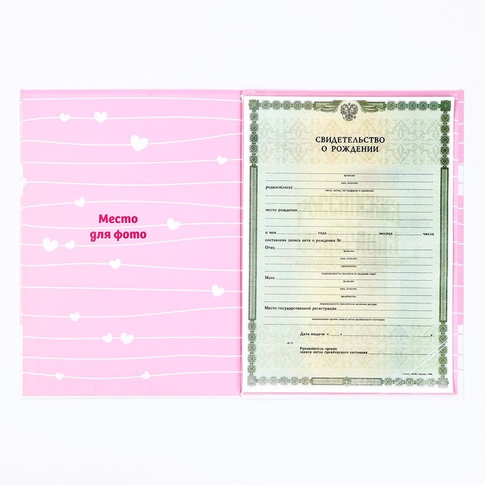 Папка для свидетельства о рождении  Папка для свидетельства о рождении "Наша малышка", розовая для девочки, 23,1х30,7см