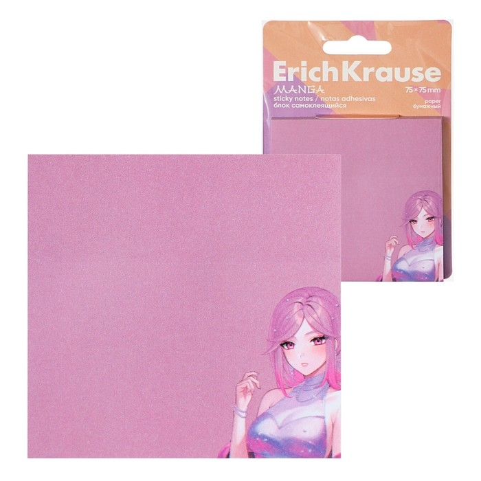 Блок с липким краем бумажный 75х75 мм, ErichKrause  Блок с липким краем бумажный 75х75 мм, ErichKrause "Manga", 50 листов