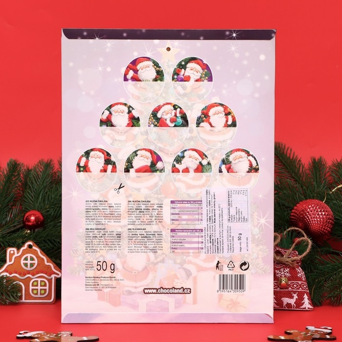 Новый год. Адвент-календарь с мини-плитками из молочного шоколада Новый год. Адвент-календарь с мини-плитками из молочного шоколада "Санта на ёлке", 50 г