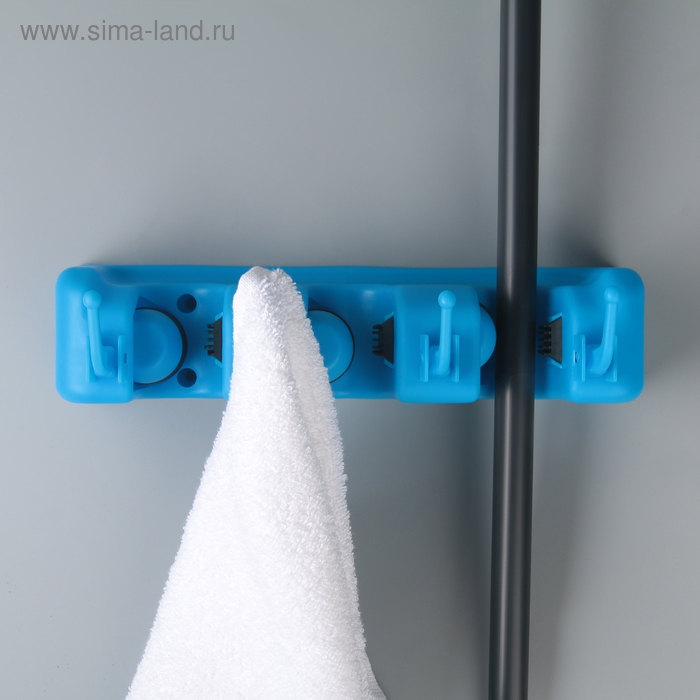 Держатель для уборочного инвентаря с крючками, 26×6×9 см, цвет МИКС Держатель для уборочного инвентаря с крючками, 26×6×9 см, цвет МИКС