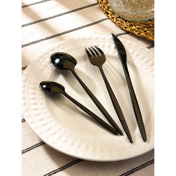 Столовые приборы из нержавеющей стали Доляна «Античность», 4 предмета, цвет чёрный Столовые приборы из нержавеющей стали Доляна «Античность», 4 предмета, цвет чёрный