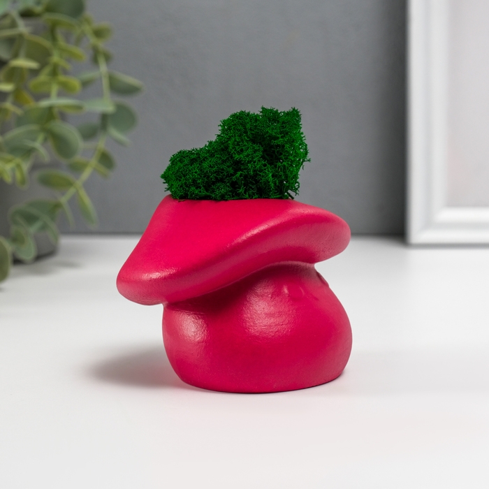 Кашпо бетонное  Кашпо бетонное "Гриб" со мхом 10х8х6,5 см бордо (мох зеленый стабилизированный)