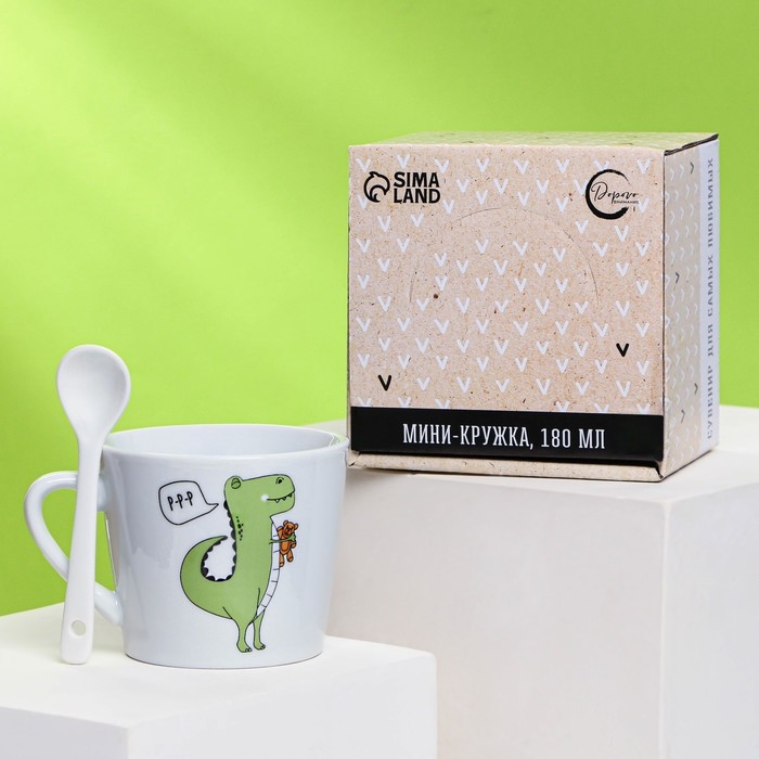 Кружка керамическая с ложкой «Динозавр: Я люблю тебя», 180 мл, цвет белый Кружка керамическая с ложкой «Динозавр: Я люблю тебя», 180 мл, цвет белый