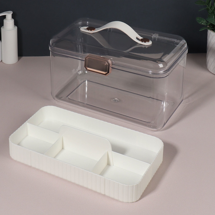 Органайзер 2-х уровн LUX 27*17*13,5см бел/прозрач/роз золот к/кор накл QF