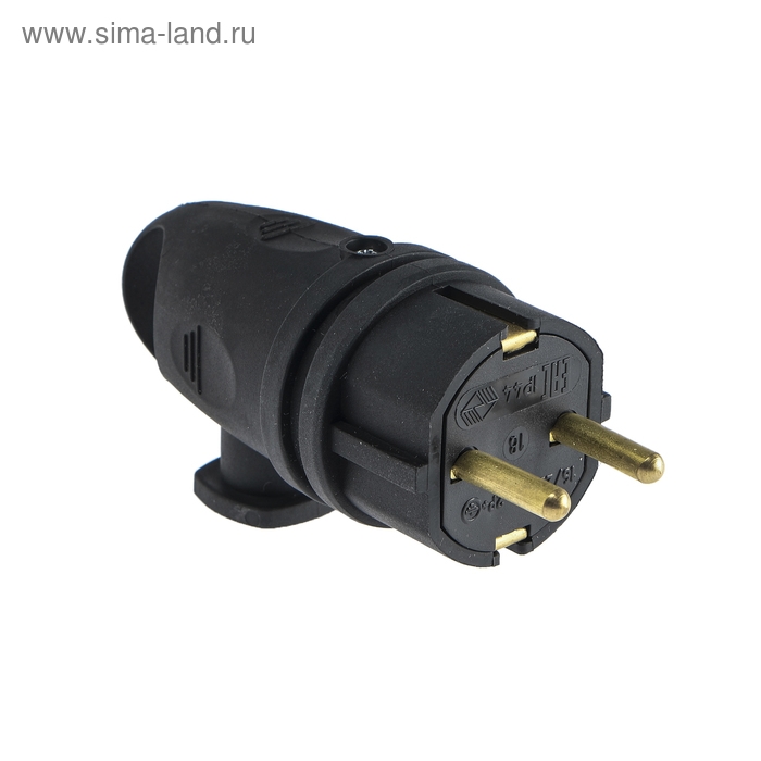 Вилка переносная угловая с кольцом В16-002, 16 А, 250 В, IP44, с з/к, каучук, черная Вилка переносная угловая с кольцом В16-002, 16 А, 250 В, IP44, с з/к, каучук, черная