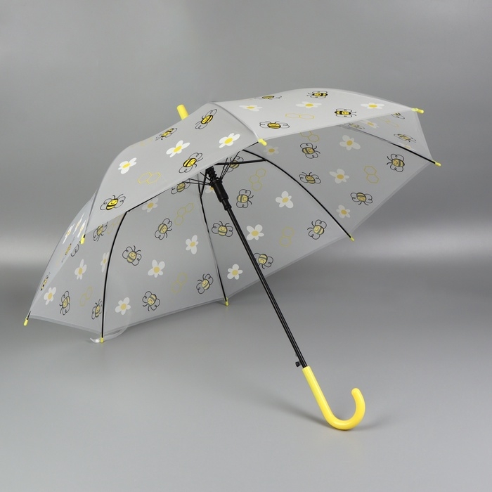 Зонт - трость полуавтоматический «Пчёлки», 8 спиц, R = 45/54 см, D = 108 см, цвет прозрачный/белый/жёлтый Зонт - трость полуавтоматический «Пчёлки», 8 спиц, R = 45/54 см, D = 108 см, цвет прозрачный/белый/жёлтый