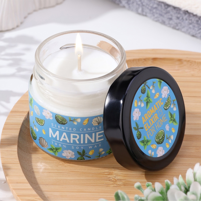 Свеча ароматическая в банке  Свеча ароматическая в банке "Морская вода", совый воск, 80 г