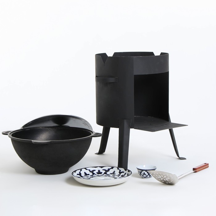 Набор для плова 5 предметов, казан 10л, печь под казан, соусник, ляган 28см, шумовка 45см Набор для плова 5 предметов, казан 10л, печь под казан, соусник, ляган 28см, шумовка 45см