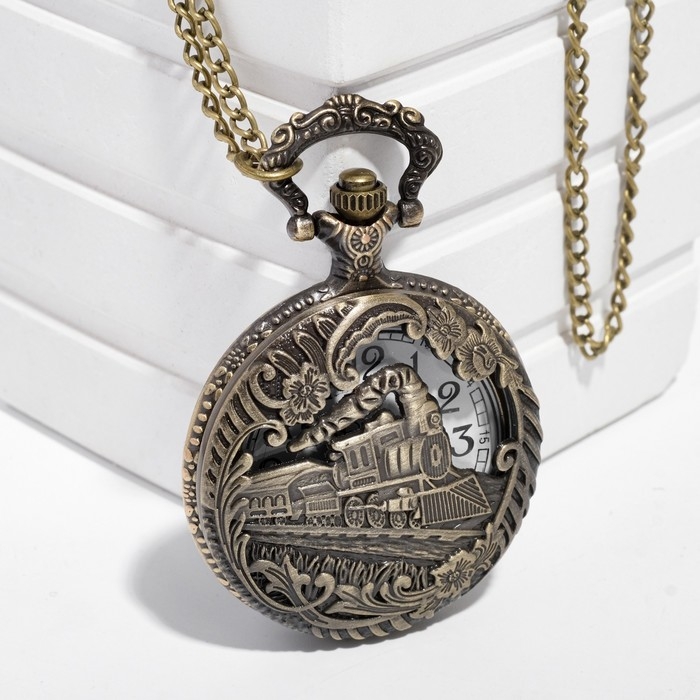 Часы карманные Часы карманные "Поезд", кварцевые, цепочка l-40 см, d-4.5 см
