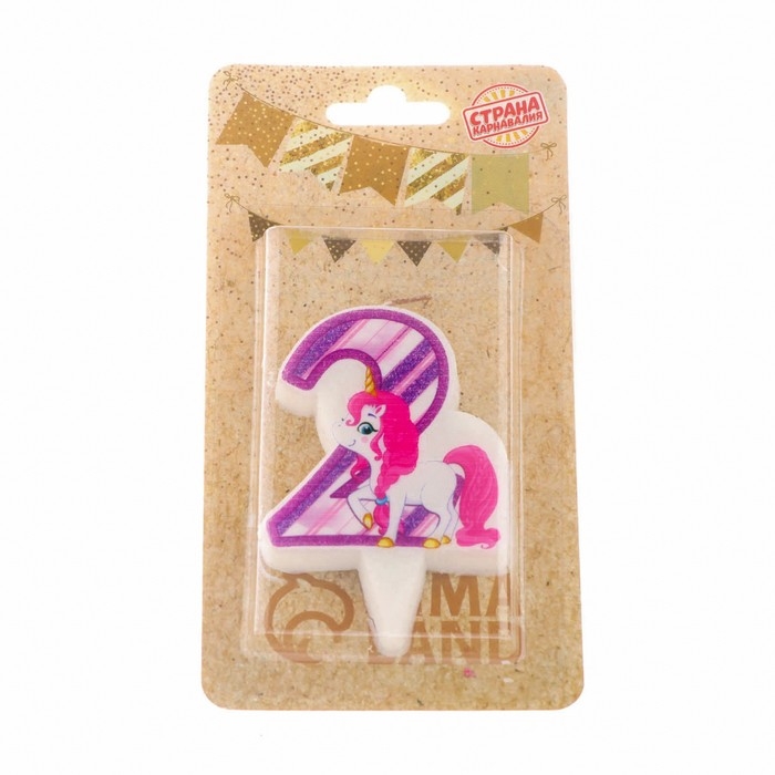 Свеча в торт  Свеча в торт "Единорог", цифра 2, фиолетовая, 6,5 см