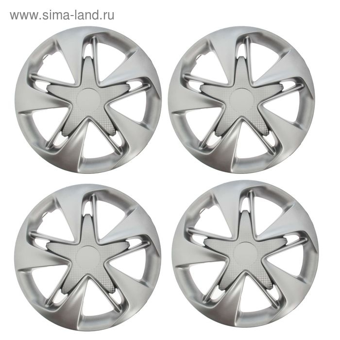 Колпаки колесные R14 Колпаки колесные R14 "СУПЕР АСТРА", серебристый карбон, набор 4 шт