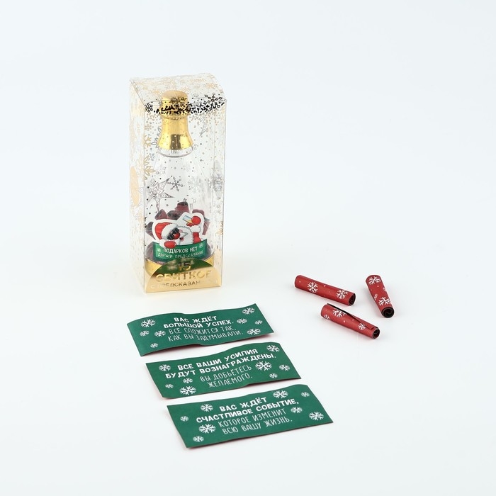 Новогодние пожелания в бутылке «Новый год: Подарков нет, держи предсказание», 15 свитков, 12х5см Новогодние пожелания в бутылке «Новый год: Подарков нет, держи предсказание», 15 свитков, 12х5см