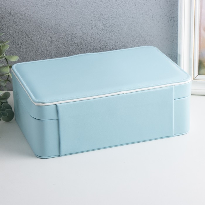 Шкатулка кожзам для украшений  Шкатулка кожзам для украшений "С пряжкой" голубая 24х18,5х9 см