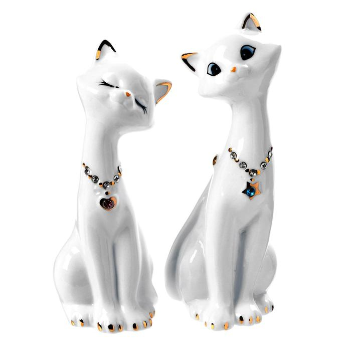 Сувенир Сувенир "Кошечки белые с цепочкой" (набор 2 шт) 15 см 14 см