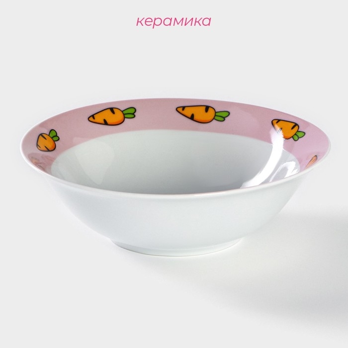 Тарелка керамическая глубокая Доляна «Лапочка зайка», 400 мл, d=15 см, цвет белый Тарелка керамическая глубокая Доляна «Лапочка зайка», 400 мл, d=15 см, цвет белый