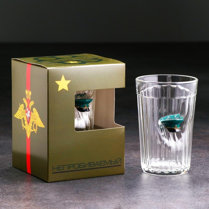 Стакан Стакан "Непробиваемый. Военный", с фуражкой, граненый, 250 мл