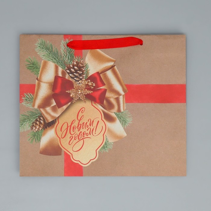 Пакет подарочный новогодний крафтовый горизонтальный «Подарок в Новый год», ML 27 х 23 х 11.5 см, Новый год Пакет подарочный новогодний крафтовый горизонтальный «Подарок в Новый год», ML 27 х 23 х 11.5 см, Новый год