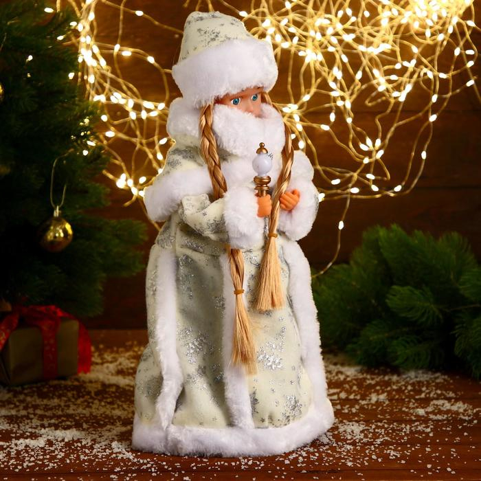 Снегурочка  Снегурочка "Белая шубка, с посошком" двигается 40 см