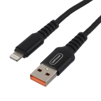 Кабель GoPower GP02L, Lightning - USB, 2.4 А, 1 м, передача данных, нейлон, черный