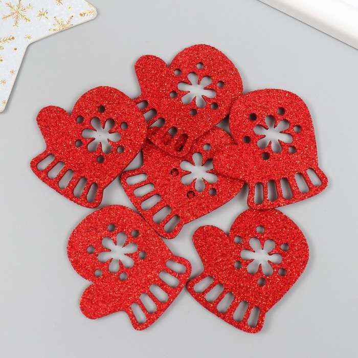 Декор Декор "Варежка" красная 5 см набор 6 шт фоам глиттер