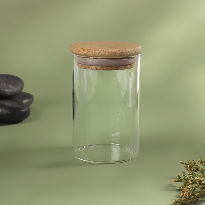 Органайзер для хранения ватных палочек «BAMBOO», с крышкой, d 6,5 × 10 см, в картонной коробке, цвет прозрачный/коричневый Органайзер для хранения ватных палочек «BAMBOO», с крышкой, d 6,5 × 10 см, в картонной коробке, цвет прозрачный/коричневый