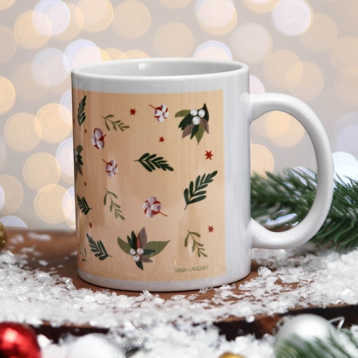 Кружка «С Новым Годом!» цветы, бежевый фон, 320 мл Кружка «С Новым Годом!» цветы, бежевый фон, 320 мл