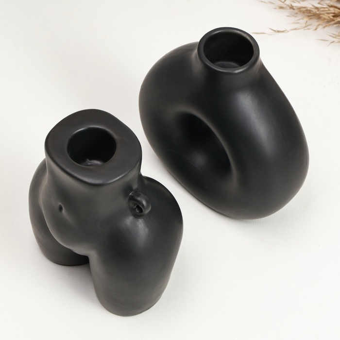 Набор подсвечников Набор подсвечников "Марта и Меланд" черный глянец, 2шт/5х10см/10х8см