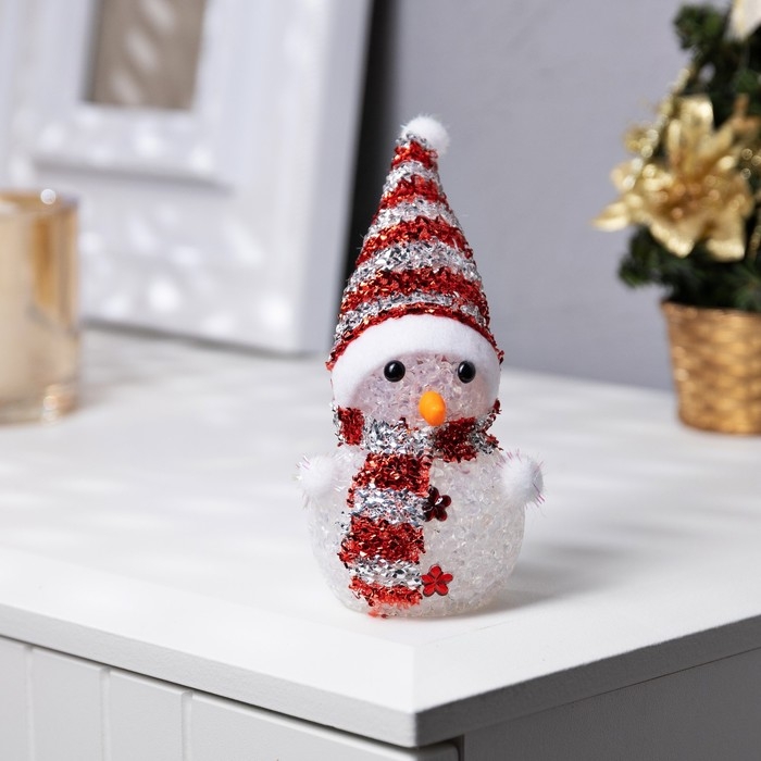 Ёлочная игрушка «Красный снеговичок» 8 см, батарейки AG13 (в комплекте), свечение мульти (RGB)