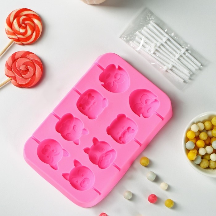 Форма для леденцов Доляна «Собакены», силикон, 16,2×10,5×1,7 см, 8 ячеек, с палочками, цвет МИКС Форма для леденцов Доляна «Собакены», силикон, 16,2×10,5×1,7 см, 8 ячеек, с палочками, цвет МИКС