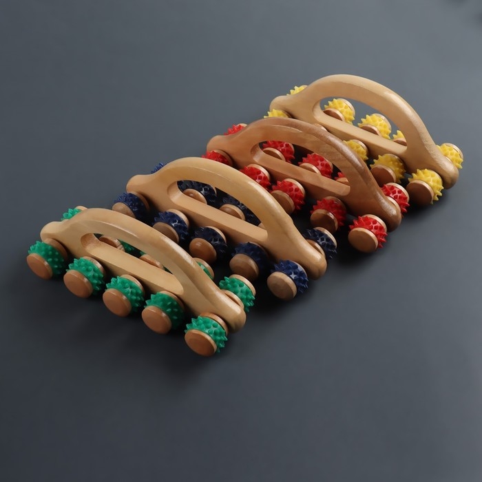 Массажёр с шипами «Гусеница», 18 × 6 × 7 см, универсальный, с ручкой, 10 колёс, цвет МИКС Массажёр с шипами «Гусеница», 18 × 6 × 7 см, универсальный, с ручкой, 10 колёс, цвет МИКС