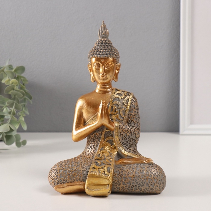 Сувенир полистоун Сувенир полистоун "Будда - Мудра Намаскара" золотой 9,5х13,5х19,5 см