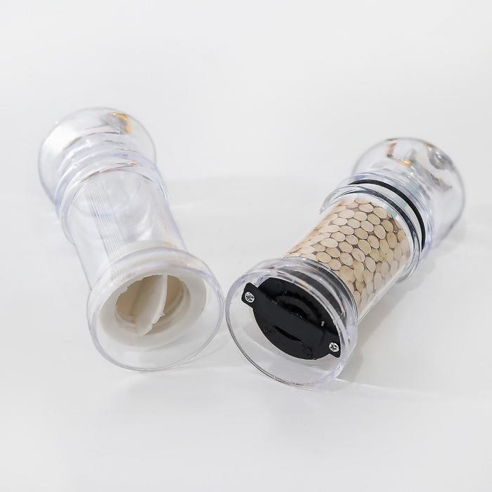 Набор для специй Доляна «Льдинки», h=10 см, 2 шт: мельница, солонка, цвет прозрачный Набор для специй Доляна «Льдинки», h=10 см, 2 шт: мельница, солонка, цвет прозрачный