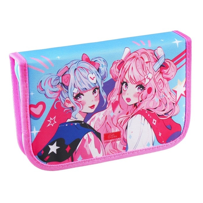 Пенал 1 секция, 130 х 210 х 40 мм, 2 откидные планки, тканевый, Calligrata TOP, Content  Пенал 1 секция, 130 х 210 х 40 мм, 2 откидные планки, тканевый, Calligrata TOP, Content "Аниме подружки"