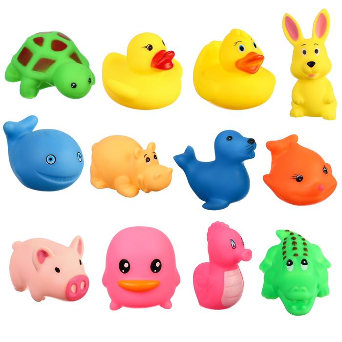 Набор резиновых игрушек для ванны «Малыши», с пищалкой, 12 шт, Крошка Я Набор резиновых игрушек для ванны «Малыши», с пищалкой, 12 шт, Крошка Я