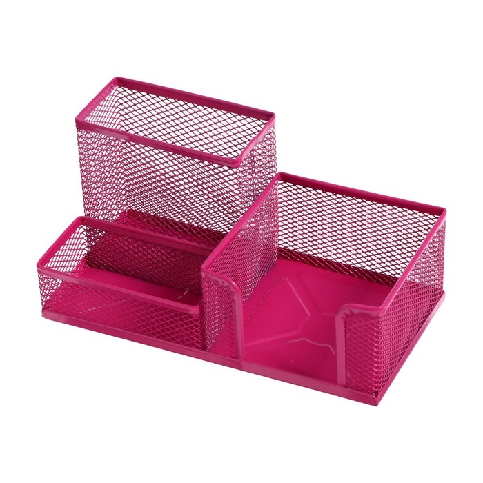Подставка для канцелярских мелочей 3 отделения сетка металл розовая Подставка для канцелярских мелочей 3 отделения сетка металл розовая