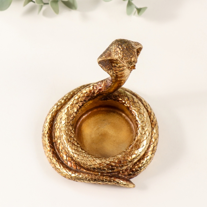 Подсвечник полистоун на 1 свечу Подсвечник полистоун на 1 свечу "Кобра" золото 9,5х9х10,5 см