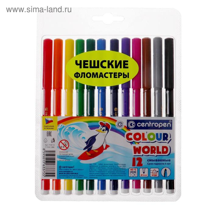 Фломастеры 12 цветов, Centropen Colour World 7550/12 ТП, в блистере, линия 2.0 мм Фломастеры 12 цветов, Centropen Colour World 7550/12 ТП, в блистере, линия 2.0 мм