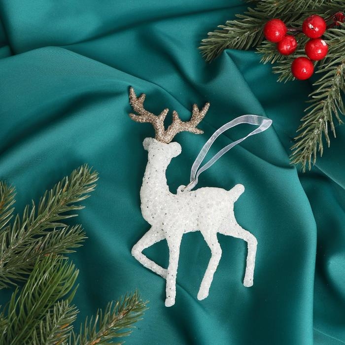 Украшение ёлочное Украшение ёлочное "Морозный олень" 7х15 см, бело-золотой