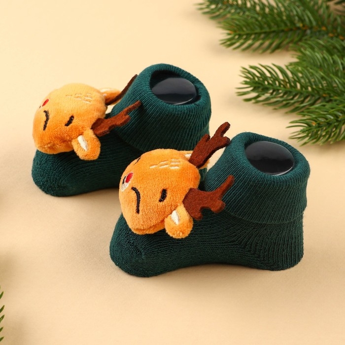 Подарочный набор новогодний: браслетики - погремушки и носочки - погремушки на ножки «Оленята», цвет зеленый, Крошка Я Подарочный набор новогодний: браслетики - погремушки и носочки - погремушки на ножки «Оленята», цвет зеленый, Крошка Я