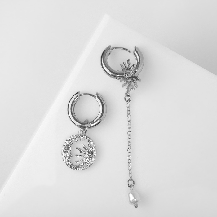 Серьги со съёмным элементом «Трансформер» солнце, цвет белый в серебре Серьги со съёмным элементом «Трансформер» солнце, цвет белый в серебре