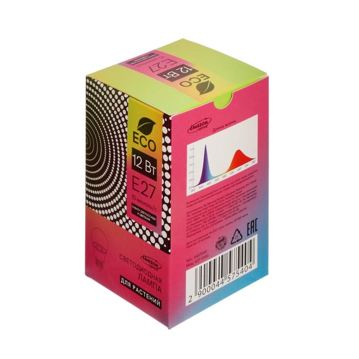 Фитолампа светодиодная Luazon, А60, E27, 12 Вт, IP44, 220 В, 270°, мультиспектральная Фитолампа светодиодная Luazon, А60, E27, 12 Вт, IP44, 220 В, 270°, мультиспектральная